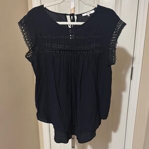 Ro & De Blue Smocked Cap Sleeve Blouse